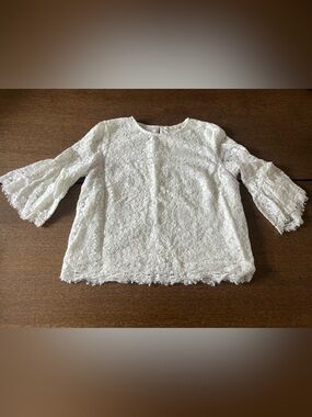 H&M White Lace Blouse with Scalloped Trim